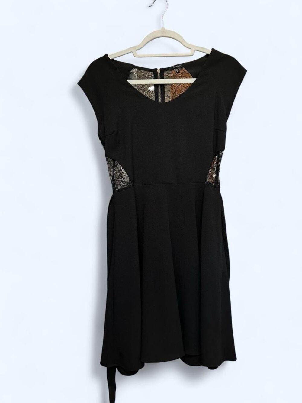 Monteau Black Lace-Insert Fit & Flare Dress M